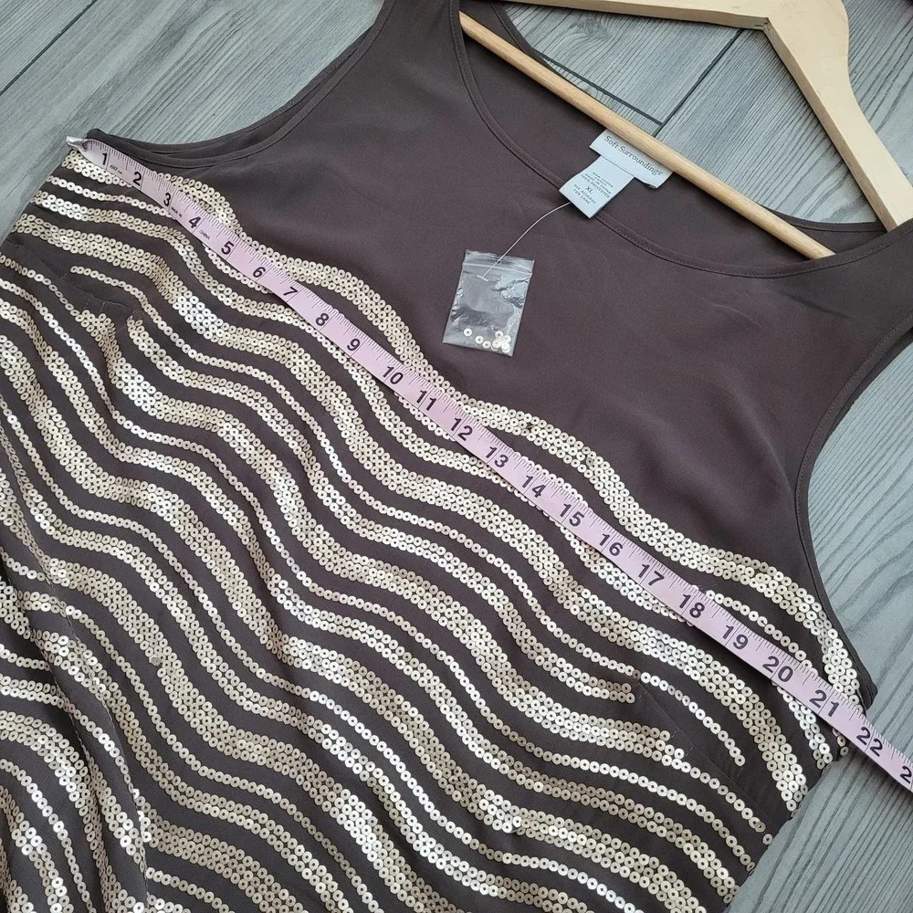 Soft Surroundings Womens Tunic Top XL Brown Sequin Sleeveless Disco Shiny Fun - Picture 5 of 8